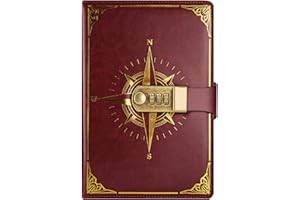 Amythe Carnet de notes A5 vintage en cuir avec serrure à combinaison, 100 feuilles/200 pages de papier ligné, cadeaux pour adolescents, garçons et filles, marron rougeâtre