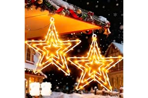 Cozymeow Grande de Metal Estrella Navidad Exterior 2 Piezas 75 LED Luces Ventana Navidad a Pilas, Colgando Estrella Navideñas Luz con Temporizador, Impermeable Luce Navideñas para Ventana Interior