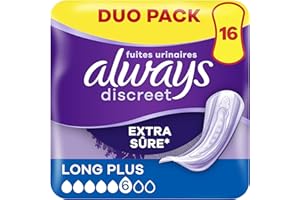 Always Discreet Serviettes Pour Fuites Urinaires Femmes Long Plus 16 Serviettes Protection Extra Sûre Et Discrétion Optimale