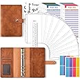 HASTHIP® Budget Binder, A6 Leather Binder Budget, with Envelopes Budget Sheets, Label Stickers and 1 Ruler Stationery Supplies, Money Saving Binder for Budgeting (‎Brown)