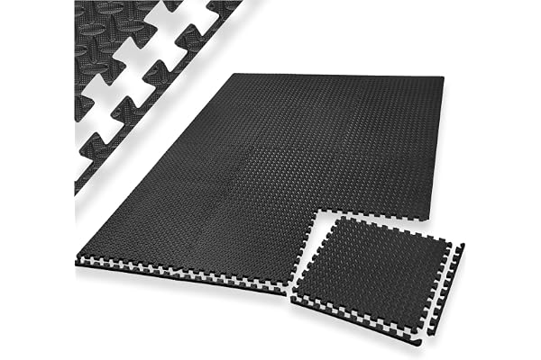 tectake® Tapis de sport, 24 dalles mousse 61 x 61 x 1 cm, Mousse EVA, Tapis de gym, Isolant thermique et acoustique, Musculation, Fitness, Gym, Yoga, Sol salle de sport, Dalle garage, Tatami, Noir