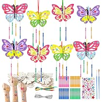 Kit DIY Carillon à Vent Papillon En Bois - 8 Pièces à Peindre - Loisir Créatif Enfant - Décoration Extérieure