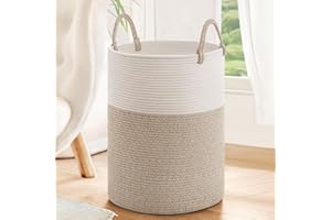TIMEYARD Laundry Basket, Baby Laundry Hamper for Toys, Tall Woven Laundry Basket for Clothes, Blanket Storage Baskets for Living Room, 35 x 50 cm, Light & Brown