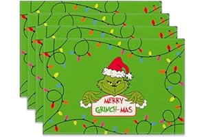 Ohok Set di 4 tovagliette natalizie, 30,5 x 45,7 cm, decorazione natalizia per feste e sala da pranzo (MERRY GRINCH-MAS)
