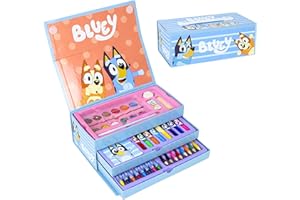 Bluey Juego de Papelería, Incluye Lápices de Color, Rotuladores, Acuarelas, Pincel, Esponja, Lapiz, Borrador, Ceras de Color, Cuaderno, Estuche Maletin, Set Escolar Niños