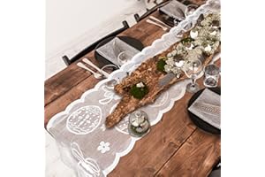 Fennoral Ostern Tischläufer Spitzen Tischdecke 33x183 cm Ostereier Blumenmuster Tischband Tischdekoration für Esstisch Kaffee Ostern Urlaub Party Dekorationen