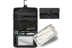 TRAVEL DUDE Foldable Toiletry Bag for Men & Women - Hanging Toiletry Bag, Flat Wash Bag & Cosmetic Bag, Small, Shower Bag Camping with 1 Litre Bag Aeroplane Hand Luggage, black, Foldable toiletry bag