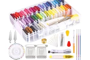 MIAHART 158 piezas de hilo de bordar con caja de almacenamiento del organizador, 57 hilos de bordado de color y kits de herramientas de punto de cruz para hacer cadenas de pulseras