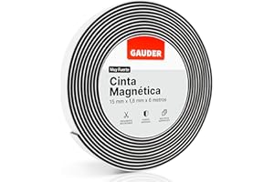 GAUDER Cinta Magnética Adhesiva Fuerte - Banda Magnética con Adhesivo de Espuma para Superficies Irregulares - Imán Potente y Recortable (6 m x 15 mm)