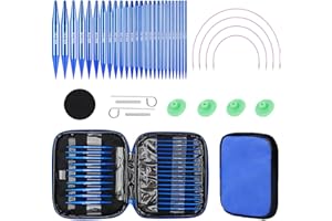 MHWGO Set di ferri circolari intercambiabili, Set di da maglia circolari intercambiabili in alluminio, ferri circolari da 3,0 a 10,0 mm, Set Ferri Circolari per appassionati di maglia, principianti (blue)