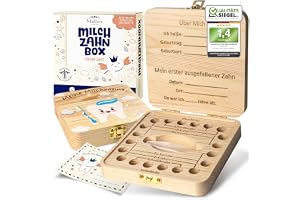 Madlino® Tandlåda mjölktänder pojkar & flickor inklusive tandfebrev & förstoringsglas – personlig mjölktandlåda av trä – tandkräm present – tandlåda mjölktänder – tandräddningslådan för vinglande