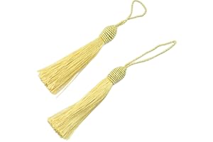 Makhry 20pcs 15.5cm / 6 Pulgadas Borlas Marcadores Seda Seda con 2-Inch Cord Loop y Pequeño Nudo Chino Para la Fabricación de Joyas, Recuerdo, Marcapáginas, DIY Craft Accessory (Oro)