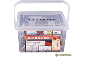Connex Universalschrauben 5,0 x 80 mm - 140 Stück im Set - Senkkopf - TX-Antrieb - Teilgewinde - Gelb verzinkt / Schrauben-Set / Schrauben-Eimer / B30196
