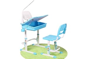 Leomark scrivania tavolo, sedia ergonomica per bambini, basculante scrittoio set di mobili altezza regolabile per l'apprendimento, srivania con cassetto colore BLU