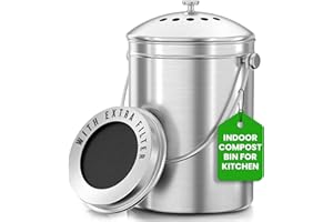Acero Inoxidable Recipiente de Compost para hogar, 1.3 galones(5L) - por Utopia Kitchen