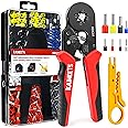 KAIWEETS Crimping Tools Set，Ferrule Crimping Tool 0.25-10 mm²(AWG 23-7) with 1200PCS Terminal Connector Sleeves，Self-Adjustable Ratchet Wire Crimping Tool，Crimping Connectors Wire End Ferrules