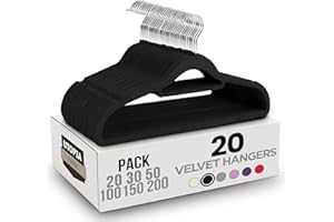 Utopia Home Pack of 20 Velvet Suit Hangers with Tie Bar - Heavy Duty Non-Slip Premium Hangers for Adult Clothes - 360 Degree Swivel Hook, Black