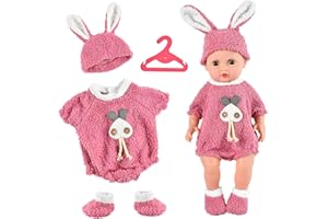 ZECOUK Ropa de Muñecas para Bebe Muñeco 35-43cm Ropa de Nacimiento con Gorro y Calcetines para Bebé Compatible con Baby Born, Baby Annabell y Otras Muñecas, Regalo para Niños y Niñas (Conejo)