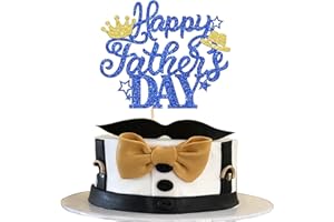 Xsstarmi 1 Pack Happy Father's Day Cake Topper Glitter Best Dad Cake Pick with Hat Crown Love Dad Cake Decorations for Happy Father's Day Birthday Party Supplies Blue