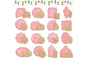 LIVESTN Lot de 16 Eid Mubarak Cookie Cutter,Ramadan Cookie Cutter 3D Moule Biscuit Plastique Emporte-pièces 3D en Plastique Biscuit Moule Ramadan Musulman 3D Emporte Moule à Biscuits pour Enfants (E)