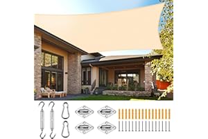UIRWAY Vela ombreggiante con Kit di Fissaggio, 3.6x4.8m Tenda a vela in Traspirante Tenda da Sole Parasole Rettangolare Protezione Solare Respirante Anti UV Giardino Esterni (Crema)