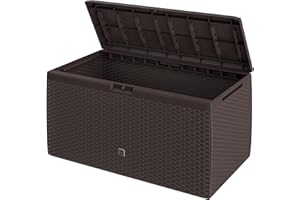 Casaria® Baule da Giardino 117x47x60cm Aspetto Polyrattan 290L Box Multiuso Multibox Cuscini 6 Ruote Coperchio Esterno