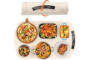 ACCWORK Bandeja Calentadora Eléctrica para Buffets y Fiestas, Alfombrilla Calentadora de Silicona para Alimentos con 9 Ajustes de Temperatura - Temporizador de 12 horas, Almacenamiento Enrollable