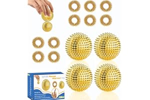 JIGSPSYZH 4 Igelball Hart + 10 Akupressurringe - Skills Borderline Set Mit Skill Ball Metall Skill Ring - Akupressur Ball igelbälle Klein 3cm Akupressur Ring Skills Set Stress Erwachsene Massageringe für Finger