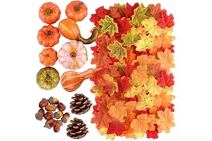 ASHUXXN 100 Pezzi Ornamenti di Zucca di Halloween Zucca di Simulazione Mini zucche artificiali Decorazioni per Il Ringraziamento Halloween Foglie di Acero Ghiande Piccole Pigne per Decorazioni Festa Autunnali