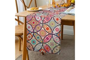 HANRUNSI Boho Table Runner Coffee Table Runner Fuchsia Jacquard Decorative Linen Table Runner Loft Multicoloured Christmas Table Runner Geometric Tapestry Decoration 33 x 183cm Table Runnes (Colorful Red A)