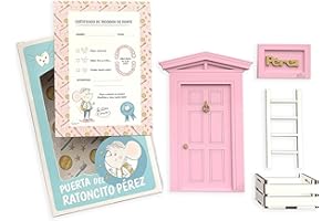 Silu- Puerta Ratoncito Perez para Pared, con Caja para el Diente de Leche y Certificado de Recogida, Fabricado en Madera y Pintado a Mano, fácil Montaje (Rosa)