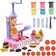 Chanak Play Dough Ice Cream Maker Set, Safe Non-Toxic Dough Kitchen Ice Cream Maker Including 6 Color Dough Tubes Each 50g for Boys Girls, Above 3+ Age (Pink)