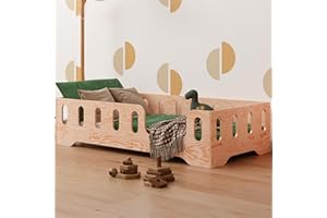 smartwood Toddler Bed 70x140 cm - Montessori Floor Bed in Natural Wood FSC-Certified with Safety Rail & Slatted Base - Supports up to 230 kg - for Boys and Girls - TILA 2P