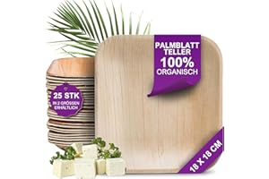 ‎WAIPUR Waipur Bio Palmblatt Teller - 25 Stück eckig 18x18 cm - Premium Einmalteller kompostierbar - Umweltfreundliche Party-Teller - ähnl. Einweg Bambus Geschirr