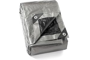 GUARD SHIELD Telone di copertura con occhielli, impermeabile, 6 m x 8 m, grigio, argento/nero, multifunzione, in poliestere, 120 g/㎡, telo protettivo, multiuso, resistente agli strappi, stabilizzato