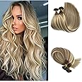Highlight Blonde Utip Hair Extensions Human Hair, Ombre Darkest Brown Blonde Mixed #60 Platinum Blonde Hair Keratin U Tip Extensions Straight Utip Hair Extensions 100% Realy Human Hair 50G 18Inch