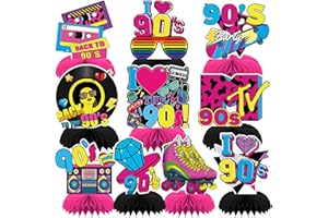 DTOFOOT 10 Stück 90er Jahre Party Dekorationen, 90er Jahre Retro Bienenwaben Disco Deko Tischaufsätze Vintage Party Deko 1990er Tischdekorationen Partyzubehör für Geburtstag Motto Party Deko