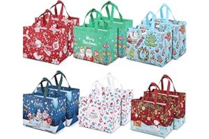 AVISKI 12PCS Bolsas de Navidad, Bolsas Navidad impresión bronceada con asas, Bolsas Regalo Navidad, Bolsas Navidad multifuncionales no tejidas para envolver regalos, suministros fiesta Navidad