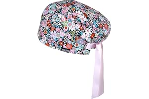 CALOMED Calot de Bloc Moderne Charlotte Chapeau Infirmière Bonnet en Tissu pour Personnels de Santé Euro Femme ou Homme Cheveux Courts (Fleurs Fond Noir)