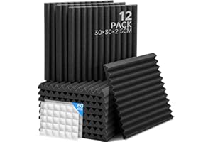 SOUNDSBAY Paneles Acústicos 12 Piezas Espuma Acustica Con 60 adhesivos, acusticos para paredes para Estudio, Podcasting, Estudios de Grabación, Oficinas 30×30×2,5cm