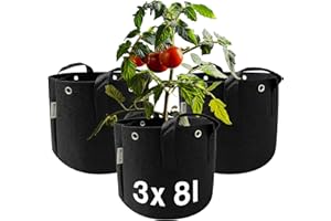 honju Home Growbag - Pot en Tissu de 8 l (Lot de 3) [Sac de Plantation avec Trous renforcés pour Nouer en Bas, Meilleure Croissance des Racines, éviter l'engorgement] Noir