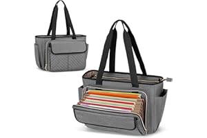 Luxja Teacher Bag with Accordion File Area and Laptop Sleeve, Teacher Tote Bag for Women (Patent Pending), Grey