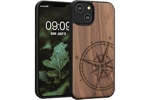 kwmobile Carcasa Compatible con Apple iPhone 14 Funda - Funda de Madera de Nogal con Bumper antigolpes - de Aguja magnética