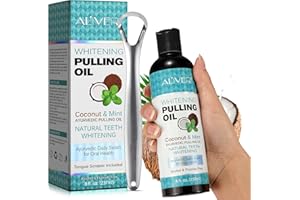 HEXIN Coconut Pulling Oil for Teeth, Coconut Oil Teeth 237 ml, Coconut Pulling Oil, Oil Pulling Oil with Tongue Scraper - Natural Oral Care, Fresh Breath, Teeth Whitening and Gum Health, Alcohol-Free