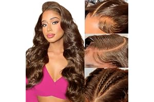 Beluck Echthaar Perücke Chocolate Brown Real Human Hair Wig 13x6 HD Transparent Lace Front Wig Human Hair Body Wave Schokoladenbraun Perücke Damen Pre Plucked Glueless Wigs For Black Women 20 Zoll