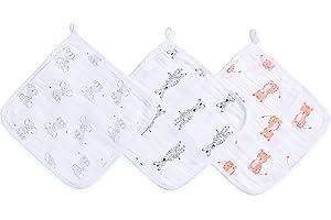 aden + anais essentials Washcloth Set, Super Soft 100% Cotton Muslin, 27.5x27.5cm, 3 Pack, safari babes