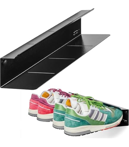 Armore schoenenrek, modern, ruimtebesparend, smal, om op te hangen aan de muur, entree, metaal, hout, met 1 zichtbare plank, voor maximaal 4 paar schoenen, robuust, open rek (80 cm, leisteengrijs x 1