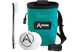 Psychi OG Climbing & Bouldering Chalk Bag Bundle with Chalk Ball and Climbing Brush. Adjustable Waist Strap and Zip Close Accessory Pocket - [7 Unique Colours]