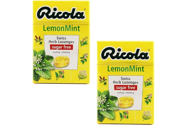 Ricola Sugar Free Lemon Mint Swiss Herb Lozenges Drops Ricola Candy Herbal Candy Sugar Free Mint Drop Herbal Sweet (2 x 40g)