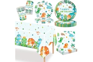 MORAINJAY 97Pcs Dinosaur Party Decorations Tableware Set, Dinosaur Paper Plates, Cups, Napkins, for Boys Girls Kids Dino Theme Party Supplies (24 Guests)